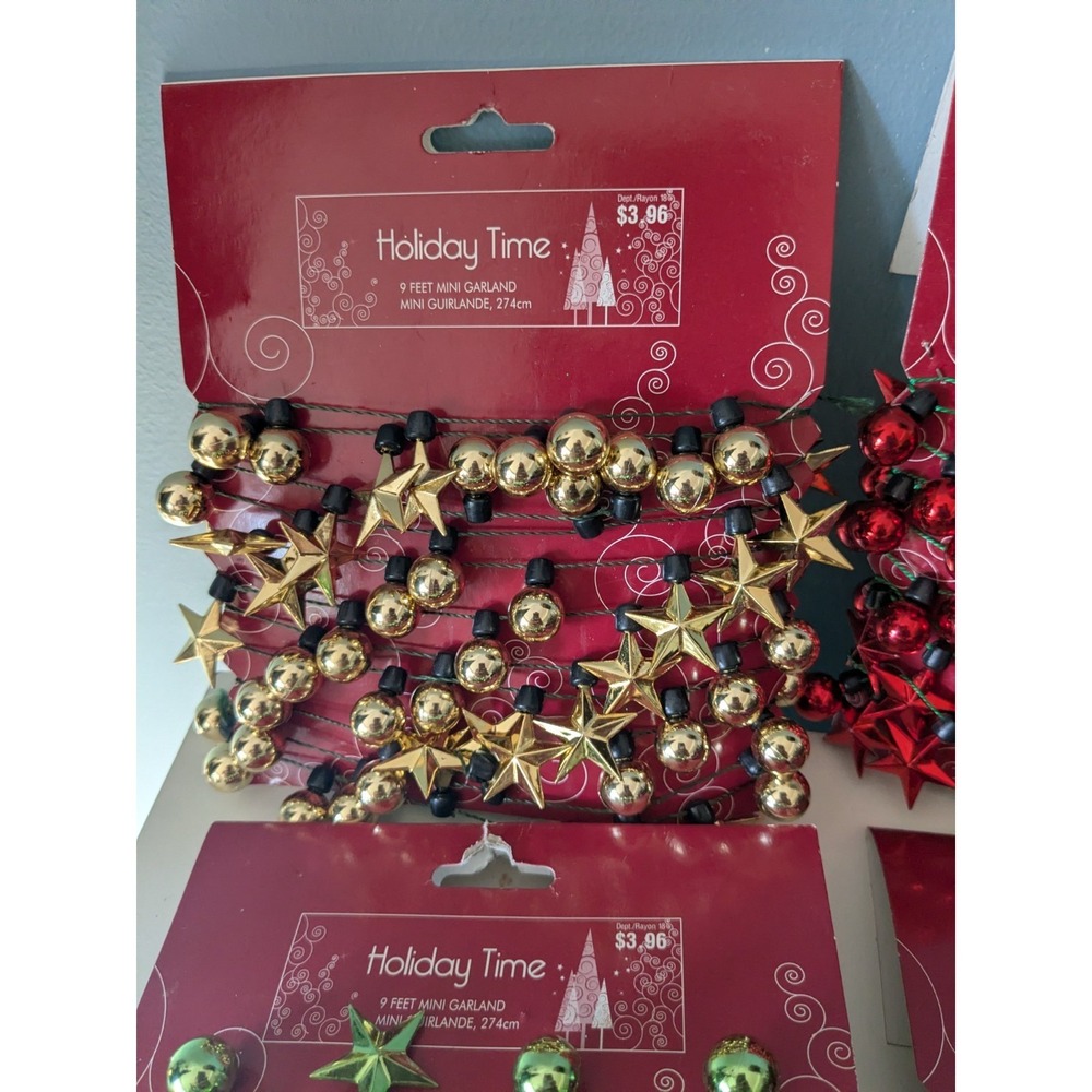 Vintage Holiday Time Mini Garland Lot Christmas Bead Star Garland 9 Ft
